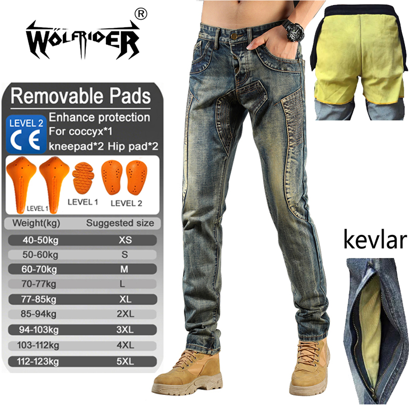 Motorcycle Gear Jeans - WOLFRIDER Motorcycle Jeans Men Aramid Kevlar