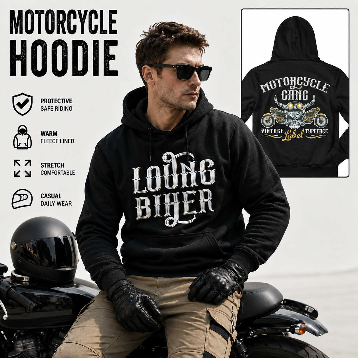 LOONG BIKER Men Women Motorcyc - Motorcycle Gear Hoodie のレビューと価格